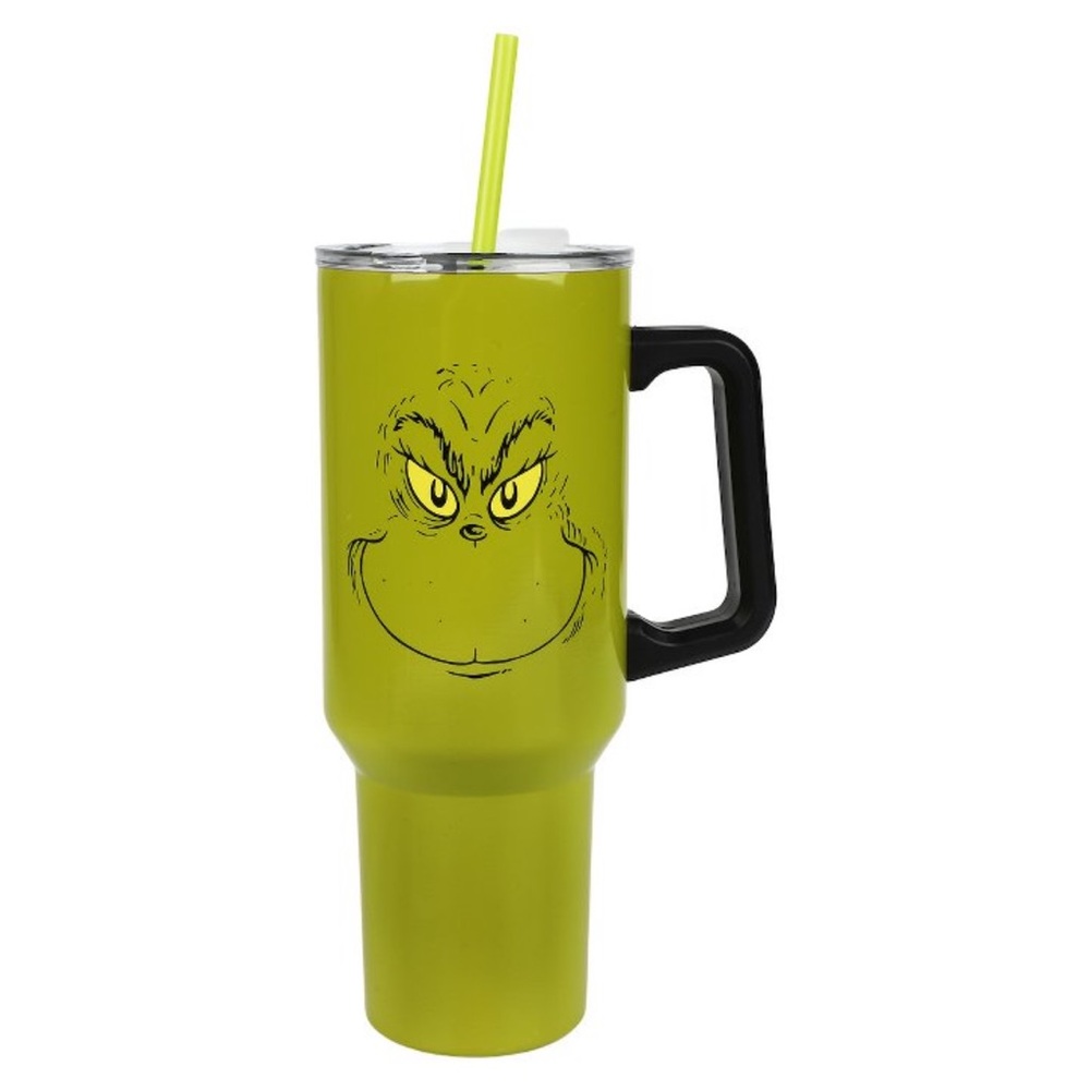 Grinch Grinning Face 40 Oz Green Stainless Steel Tumbler With Handle